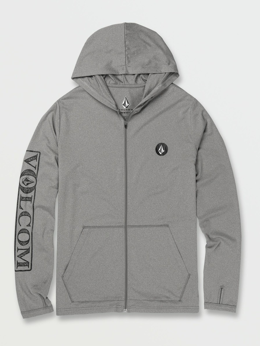 Mens Clothing * | Volcom Tendy Style Rally Hooded Long Sleeve Rashguard Heather Grey