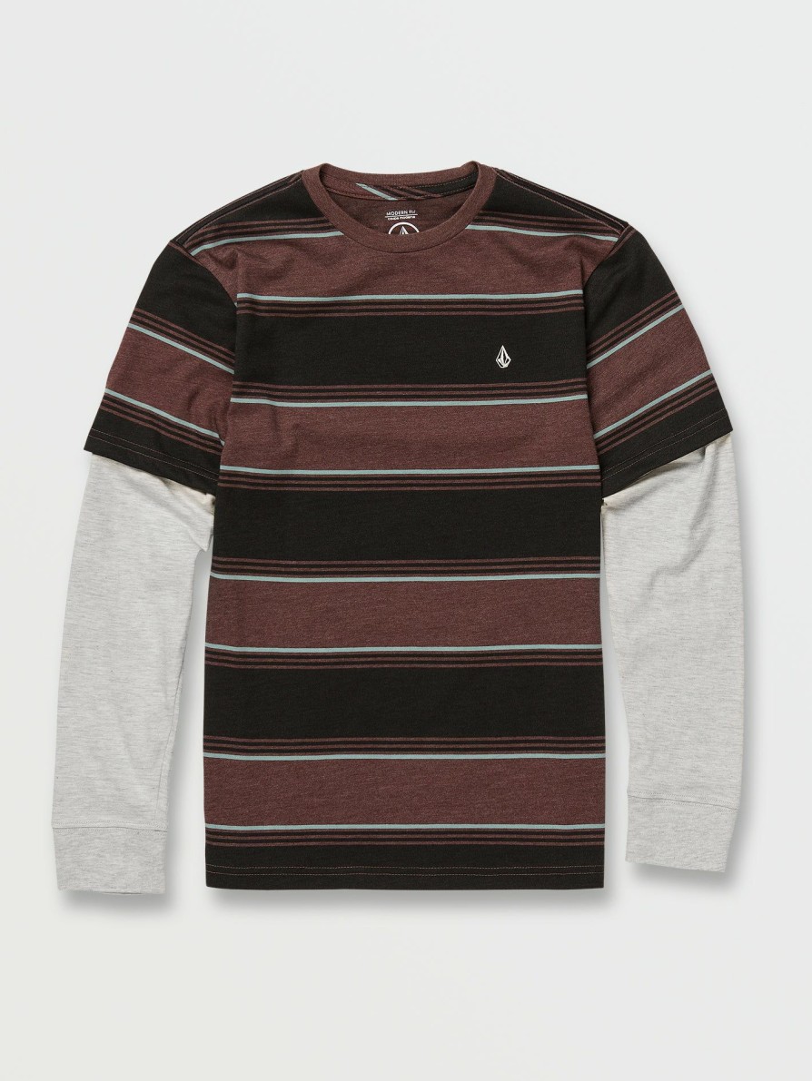 Kids * | Volcom Unique Big Boys Bandstone Twofer Long Sleeve Shirt Mahogany