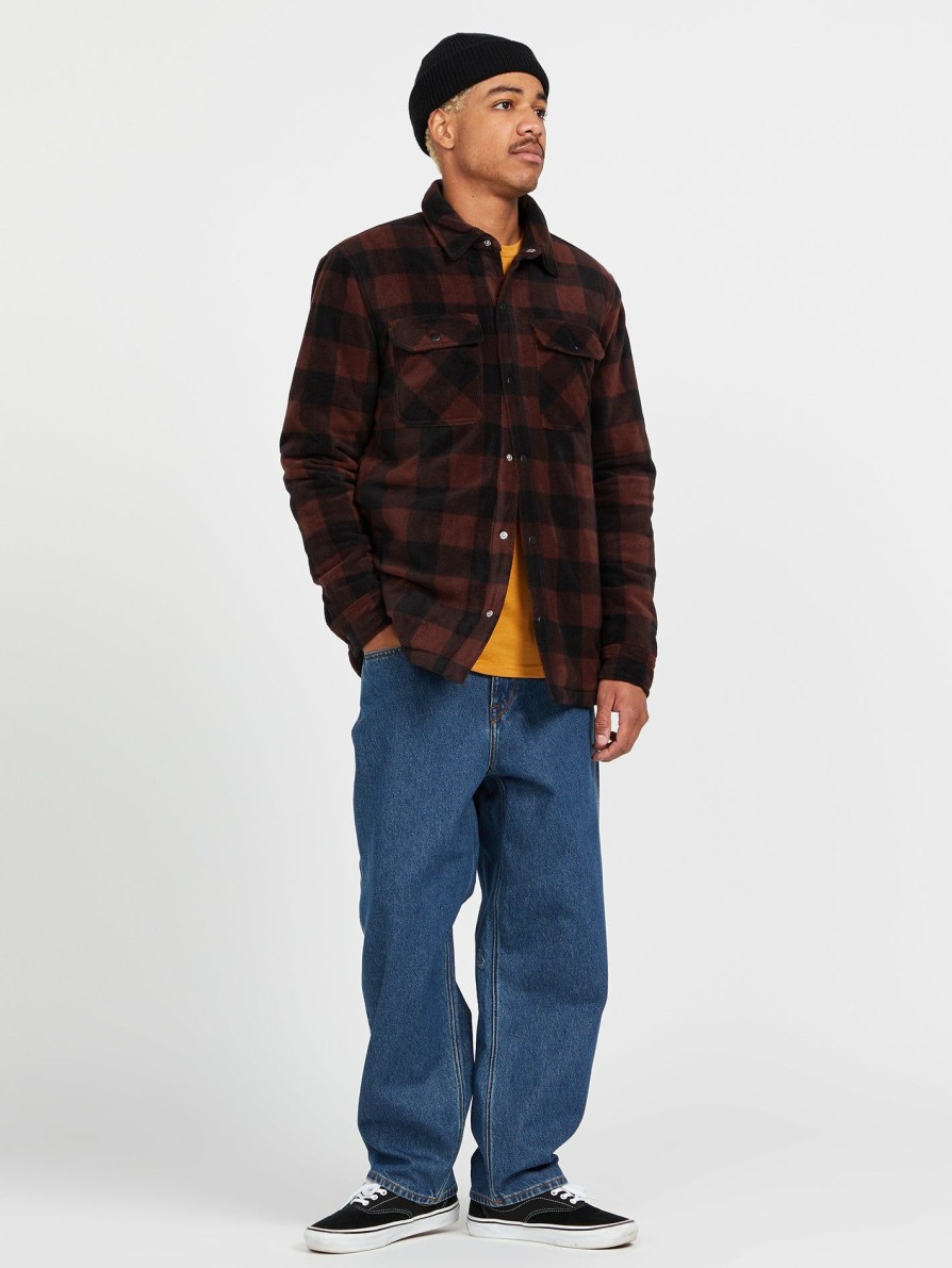 Mens Accessories * | Volcom Discount Online Bowered Fleece Long Sleeve Jacket Mahogany