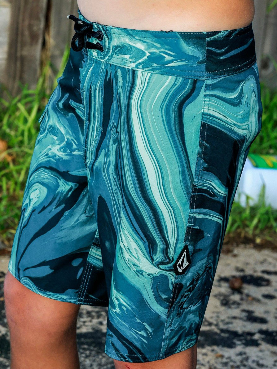 Kids * | Volcom Discount Online Big Boys Psyche Marble Mod-Tech Trunks Cali Blue Heather Coastal Blue