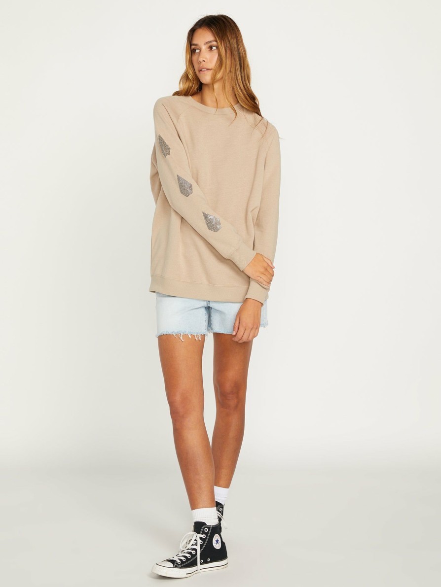 Womens Accessories * | Volcom New Stone Magic Boyfriend Crew Sweatshirt Taupe