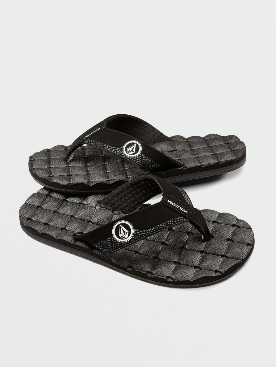 Kids * | Volcom Exclusive Big Boys Recliner Sandals Black White