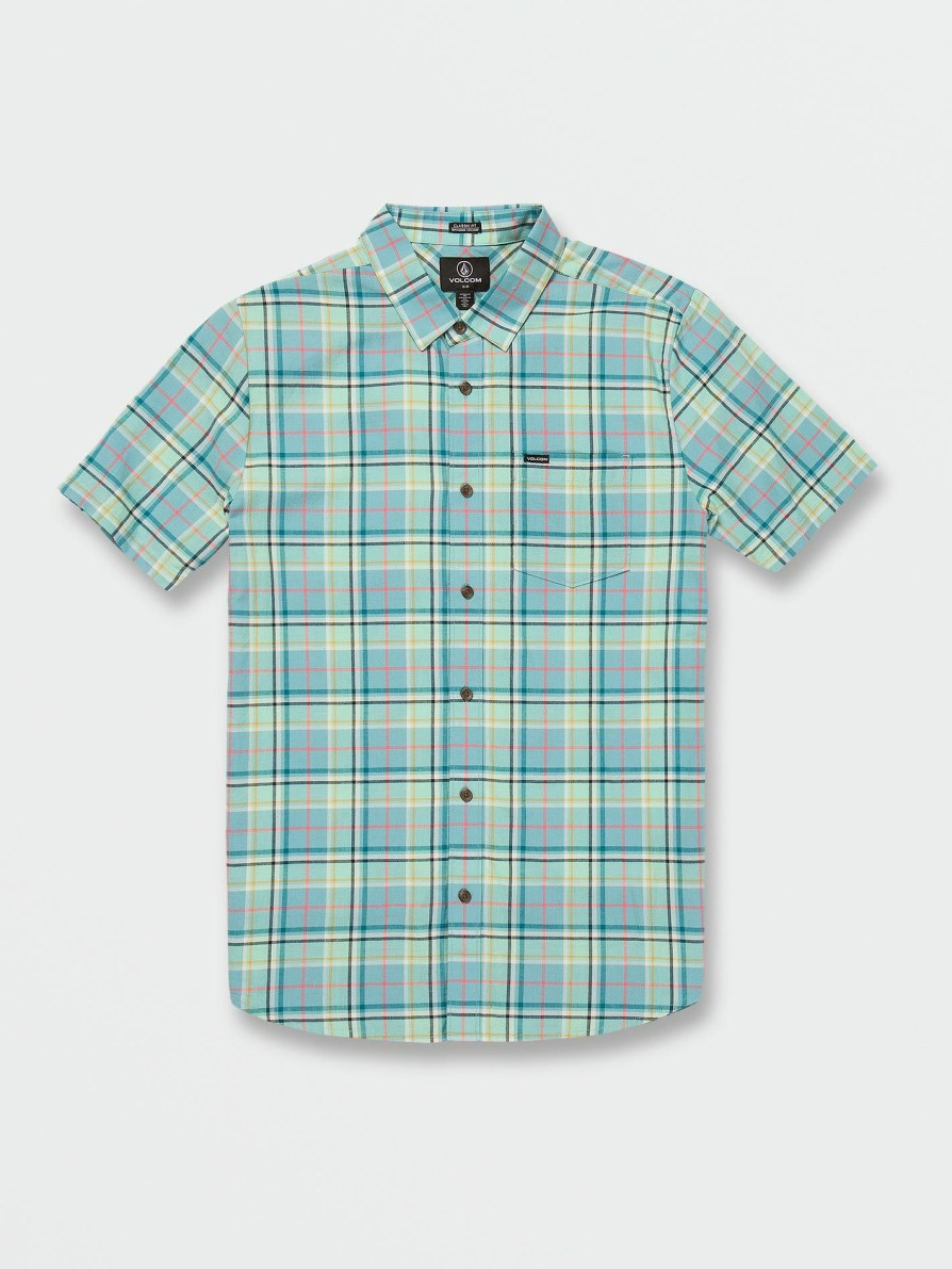 Mens Clothing * | Volcom Best-Selling Benson Short Sleeve Shirt Coastal Blue