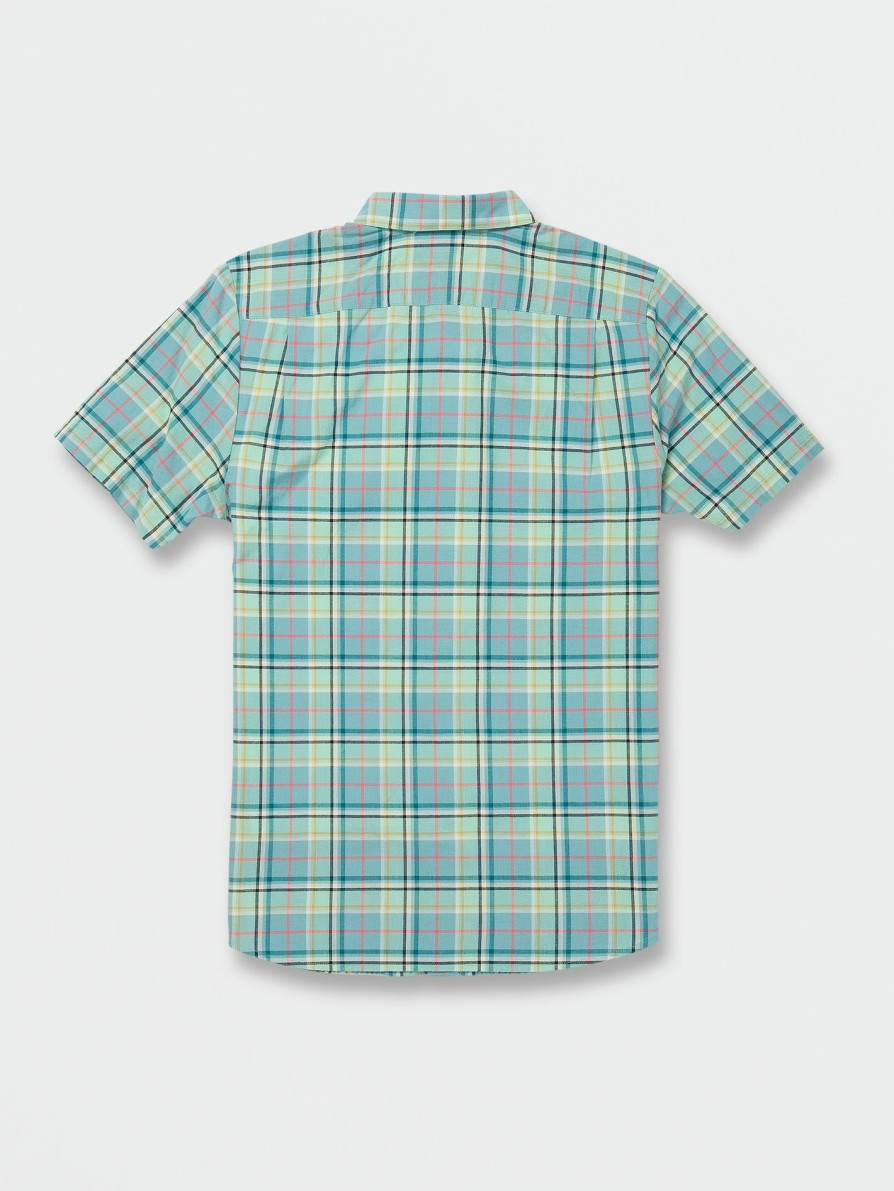 Mens Clothing * | Volcom Best-Selling Benson Short Sleeve Shirt Coastal Blue