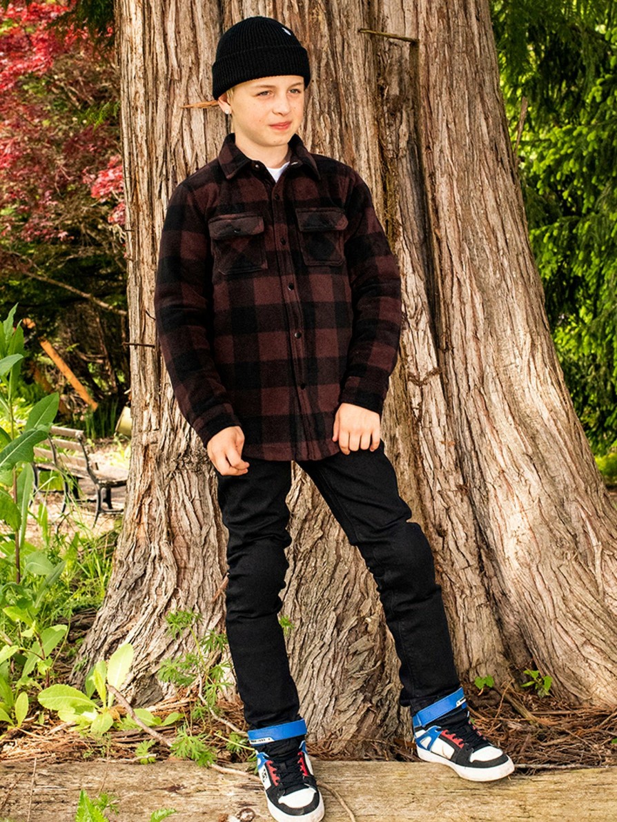 Kids * | Volcom Unique Big Boys Bowered Fleece Long Sleeve Shirt Mahogany