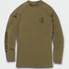 Mens Clothing * | Volcom Top Sellers Lido Solid Long Sleeve Rashguard Military