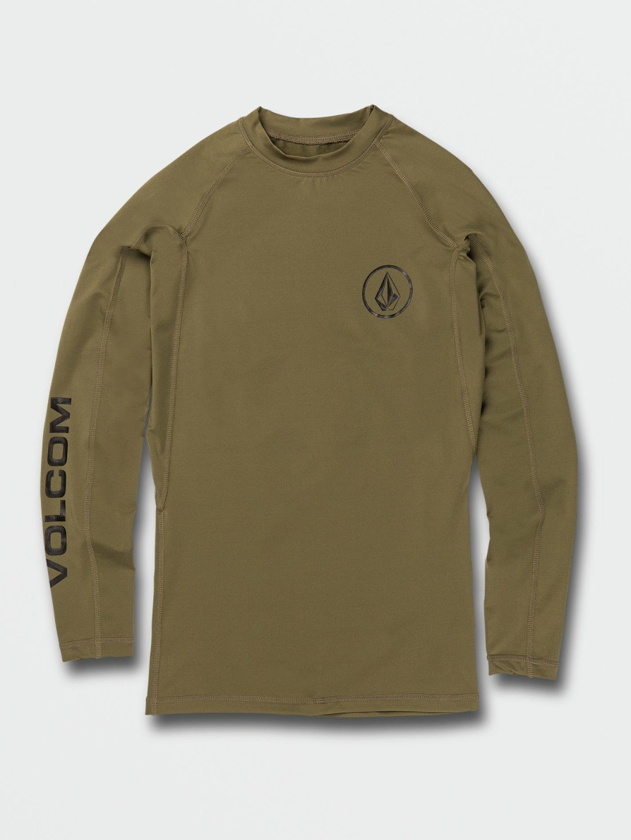 Mens Clothing * | Volcom Top Sellers Lido Solid Long Sleeve Rashguard Military