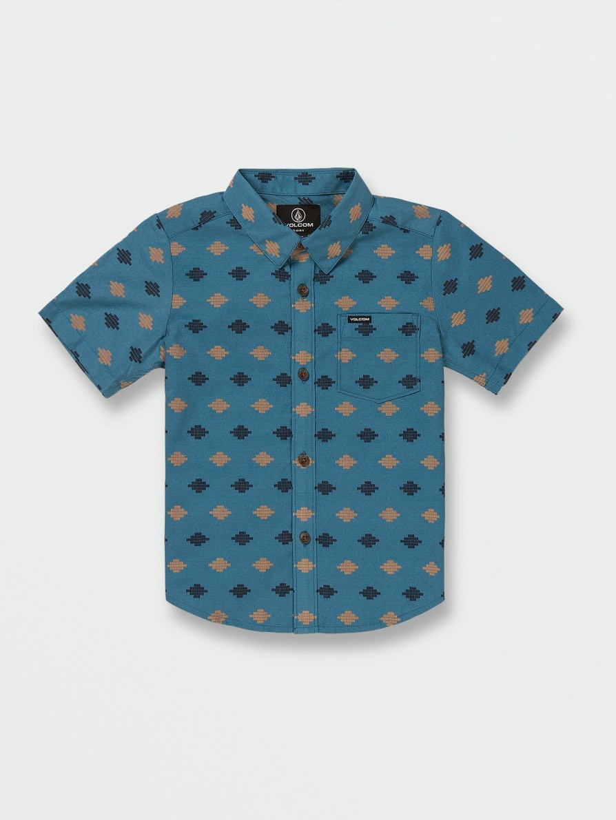 Kids * | Volcom Gift Selection Little Boys Stackstone Short Sleeve Shirt Aged Indigo