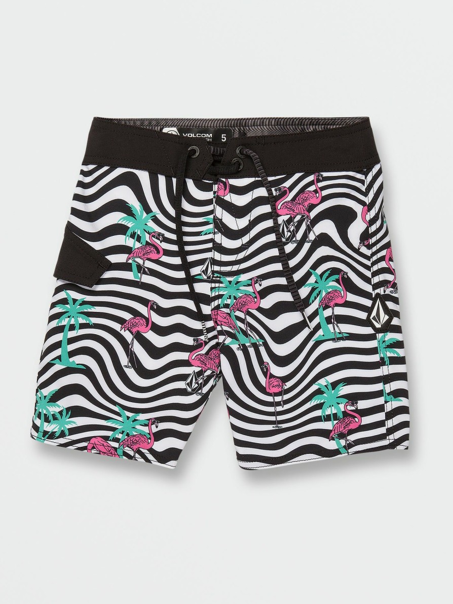 Core Surf * | Volcom Unique Little Boys Flamingbros Mod Trunks White