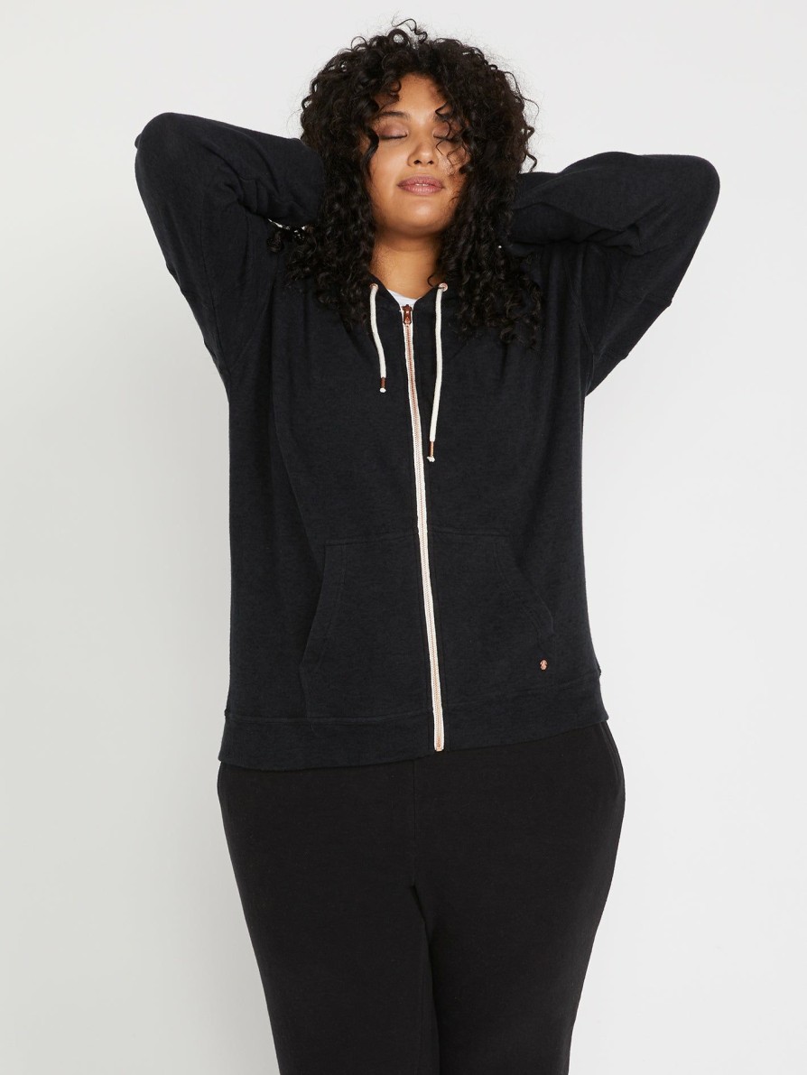 Womens Clothing * | Volcom Gift Selection Lived In Lounge Zip Fleece Plus Size Black