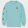 Kids * | Volcom Cheaper Big Boys Iconic Stone Long Sleeve Tee Shirt Cali Blue Heather Coastal Blue