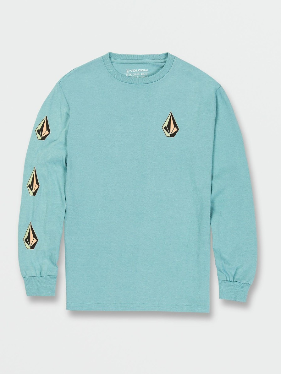 Kids * | Volcom Cheaper Big Boys Iconic Stone Long Sleeve Tee Shirt Cali Blue Heather Coastal Blue