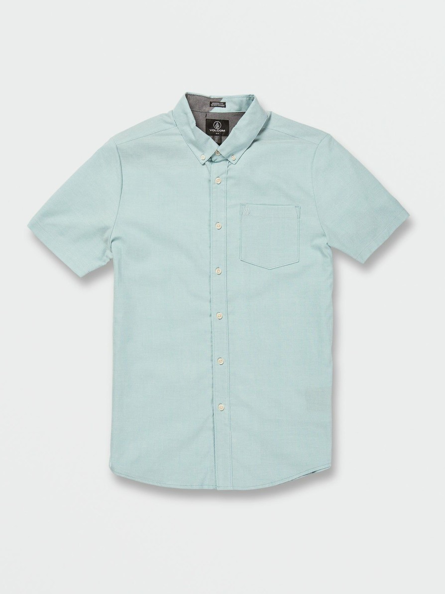 Mens Clothing * | Volcom Top Sell Everett Oxford Short Sleeve Shirt Cali Blue Heather Coastal Blue