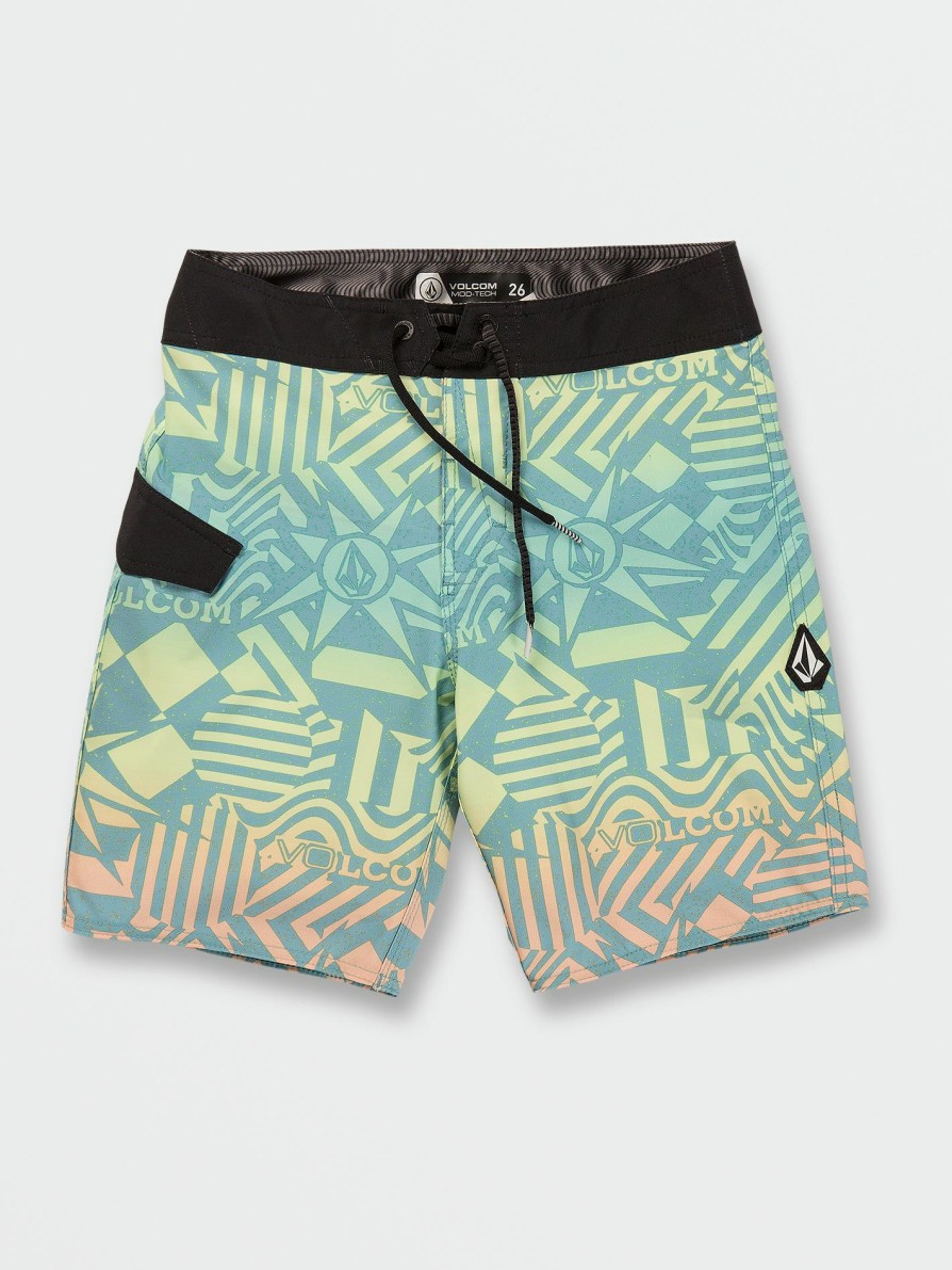 Kids * | Volcom Excellent Quality Big Boys Mod-Tech Ringer Trunks Shadow Lime