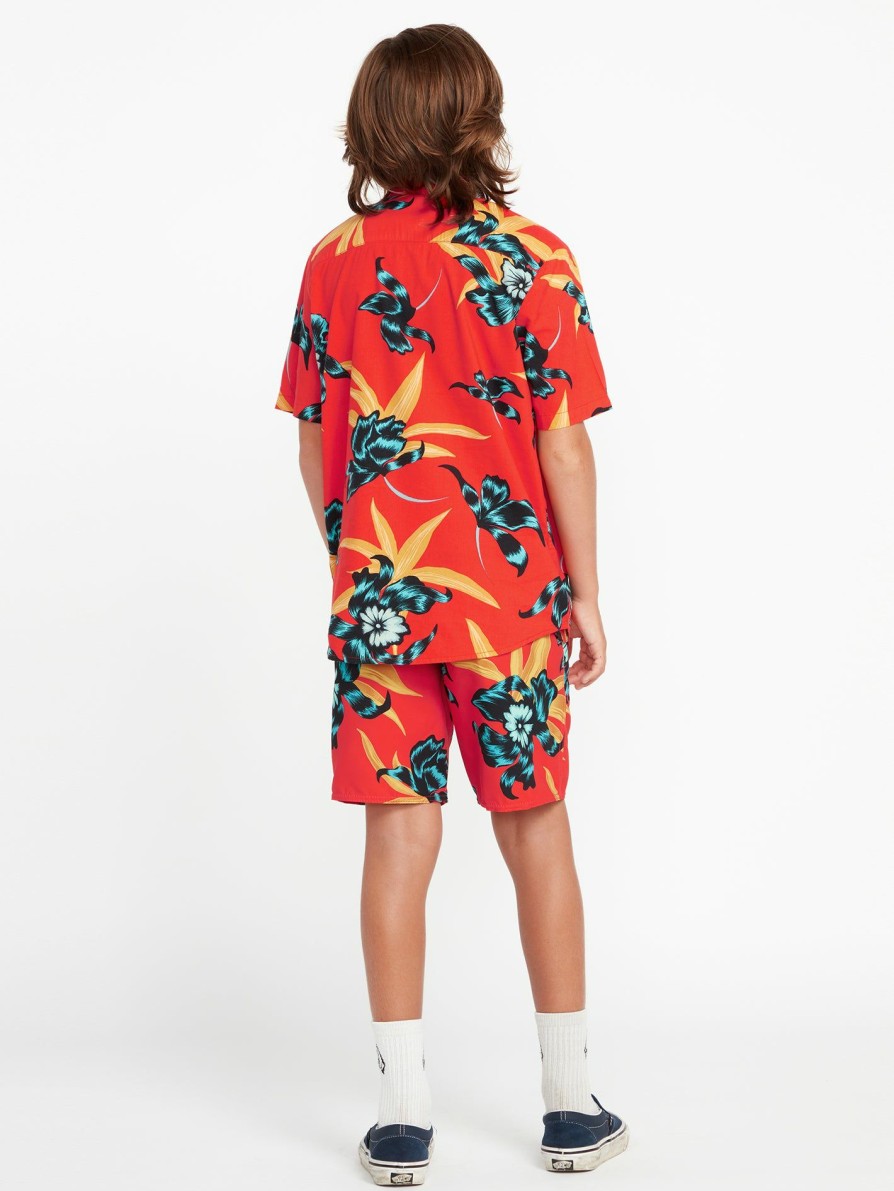 Kids * | Volcom Latest Big Boys Island Time Short Sleeve Shirt Red Orange