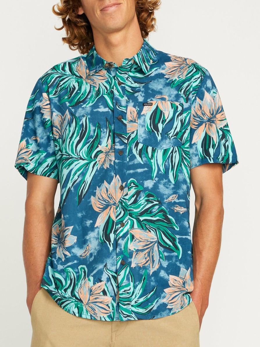 Mens Accessories * | Volcom Quality Guarantee Marble Floral Short Sleeve Shirt Aged Indigo