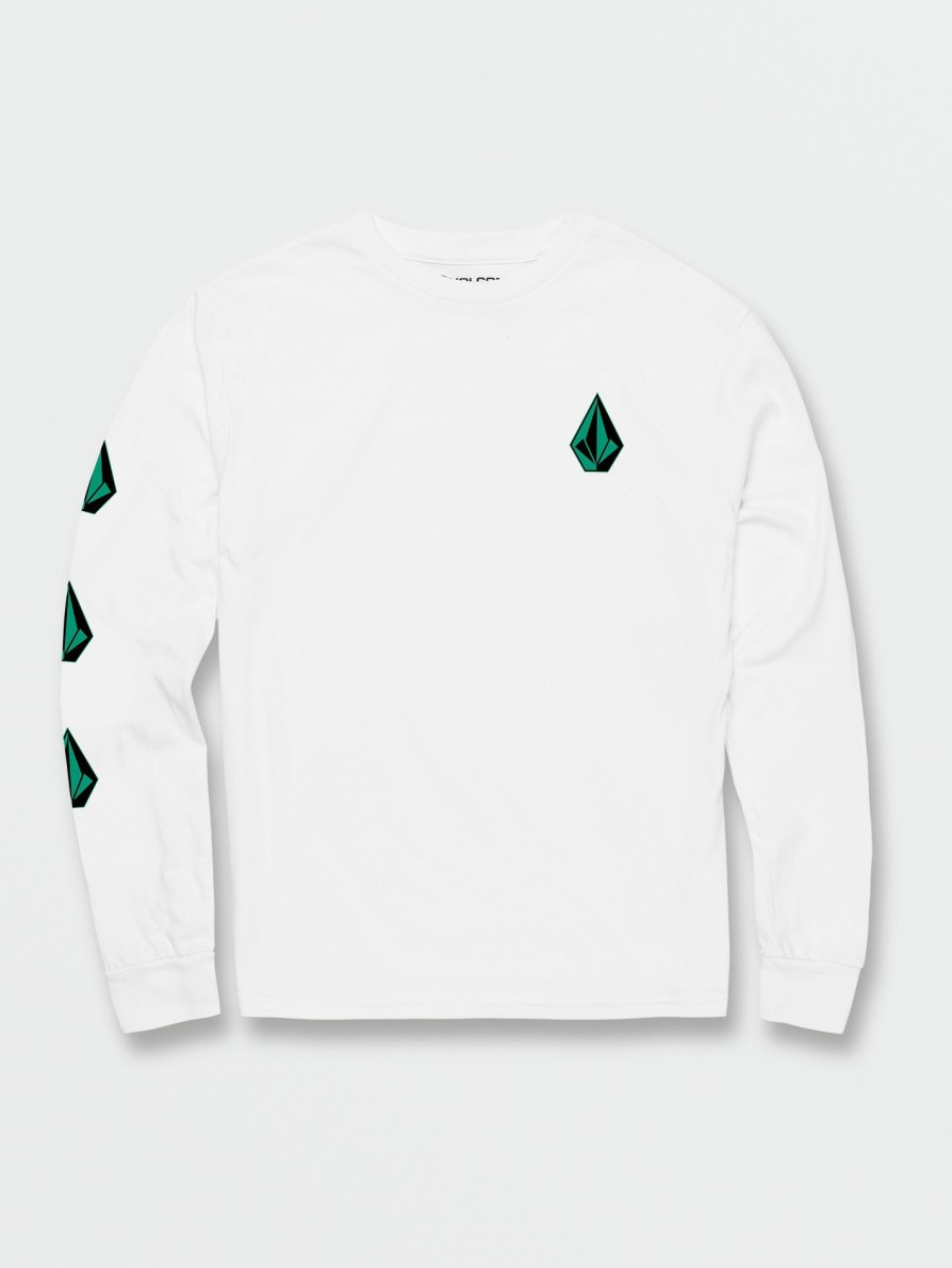 Kids * | Volcom Discount Store Big Boys Iconic Stone Long Sleeve Tee White