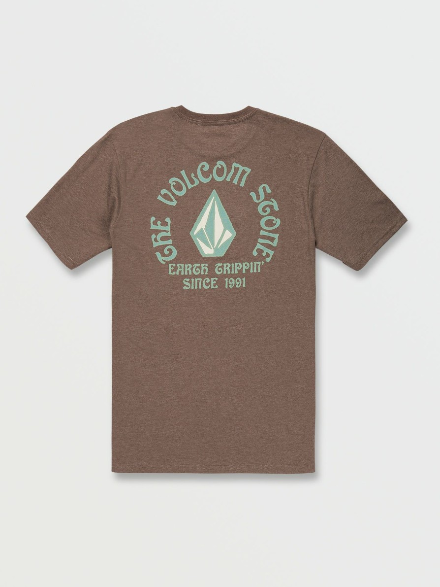 Mens Accessories * | Volcom Top Sell Stone Trippin Short Sleeve Tee Charcoal Heather Cocoa Heather