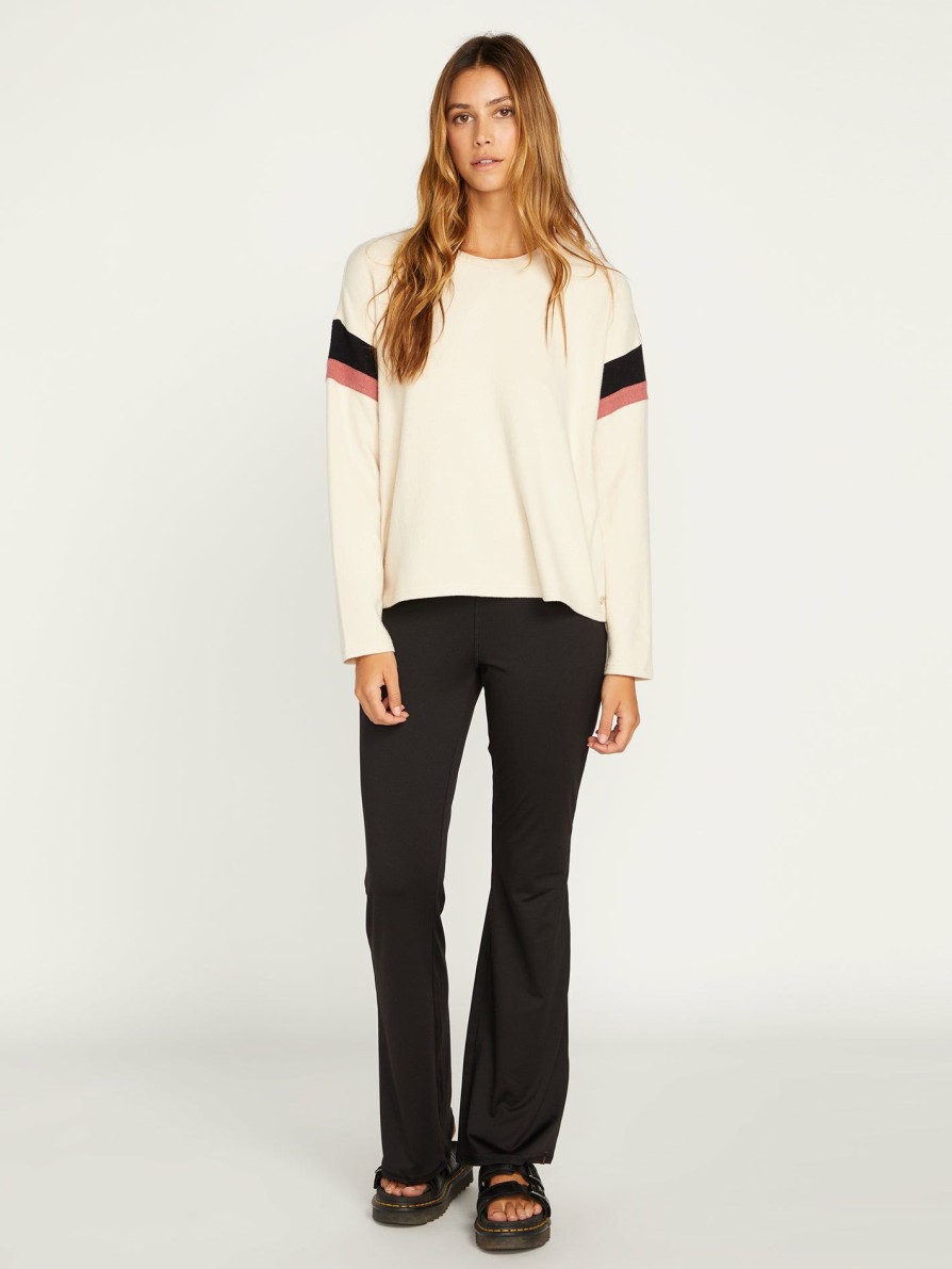 Womens Accessories * | Volcom Reliable Quality Lived In Lounge Fleece Crew Sweatshirt Cream